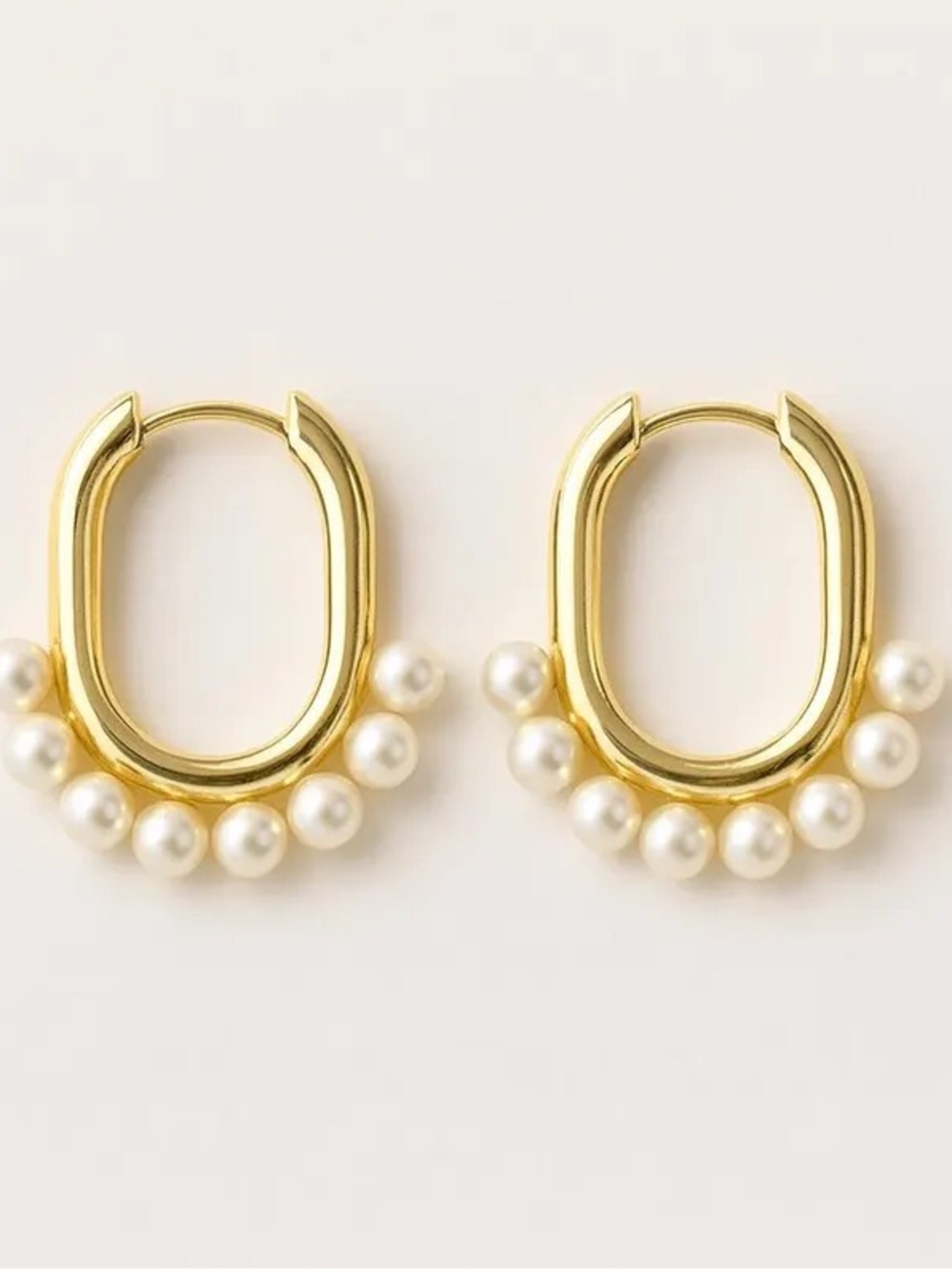 Vintage Gold Hoop Earrings with White Pearls